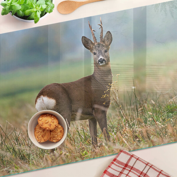 Schneidebrett Glas mit Rehmotiv in seinem natürlichen Lebensraum