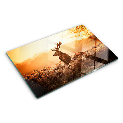 Schneidebrett Glas mit Motiv von Hirschen vor dem Sonnenuntergang