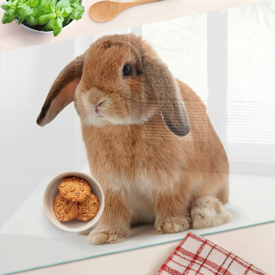 Glas-Schneidebrett mit Motiv eines Kaninchens vor weißem Hintergrund