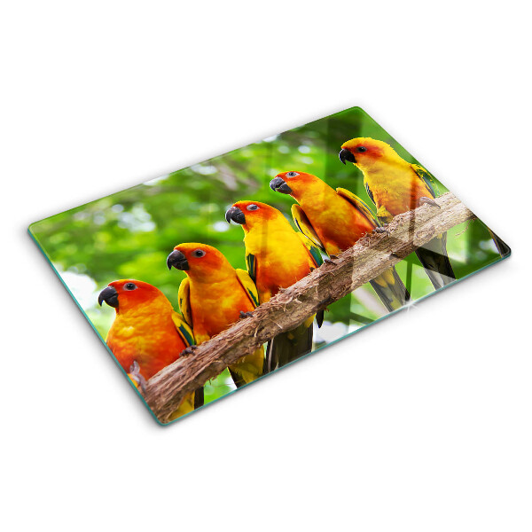Schneidebrett mit Motiv: Papageien auf einem Ast