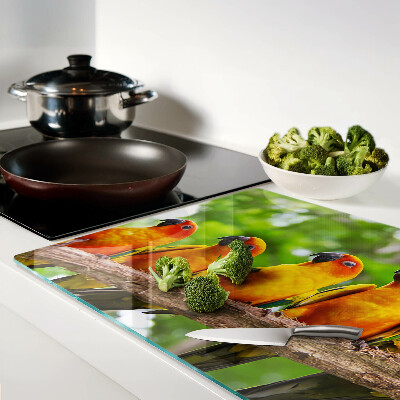 Schneidebrett mit Motiv: Papageien auf einem Ast