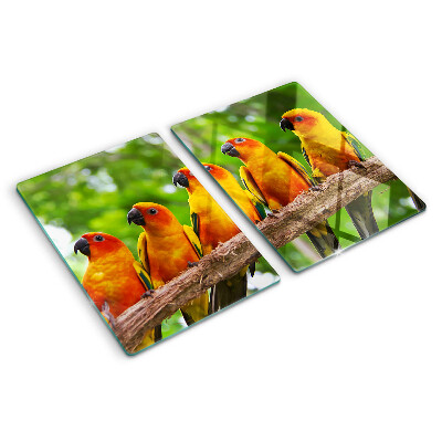 Schneidebrett mit Motiv: Papageien auf einem Ast