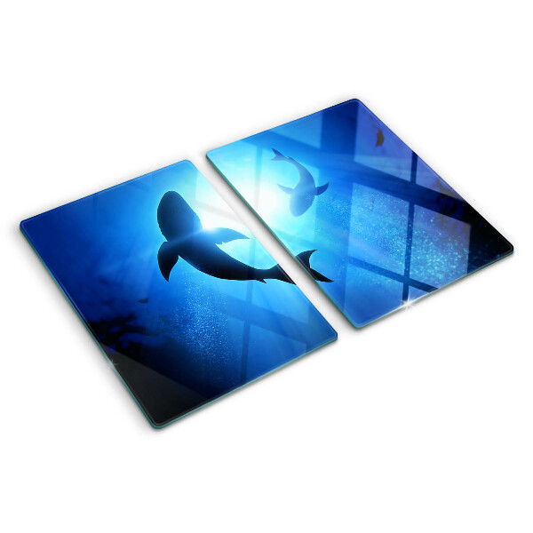 Schneidebrett Glas mit Motiv „Haie im Unterwasserlicht“