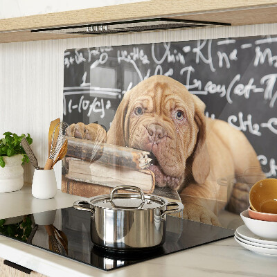 Glas schneidebrett Hund mit Büchern und einer Tafel