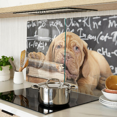 Glas schneidebrett Hund mit Büchern und einer Tafel