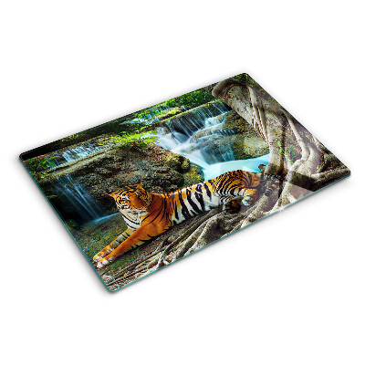 Schneidebrett mit Motiv eines Tigers in seinem natürlichen Lebensraum