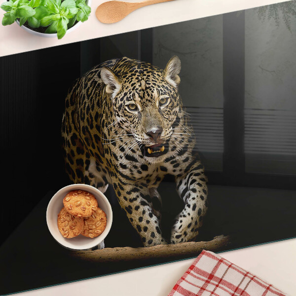 Glas-Schneidebrett mit Motiv „Leopard in Bewegung“