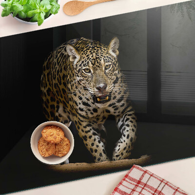 Glas-Schneidebrett mit Motiv „Leopard in Bewegung“