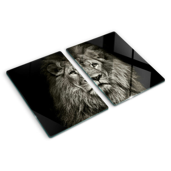 Schneidebrett mit Löwenmotiv in Schwarzweiß