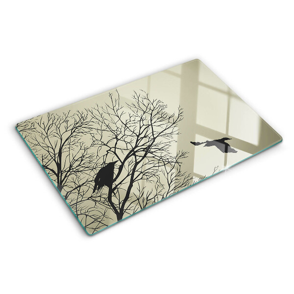 Schneidebrett Glas mit Motiv Vögel auf den Ästen