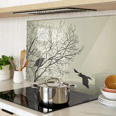 Schneidebrett Glas mit Motiv Vögel auf den Ästen