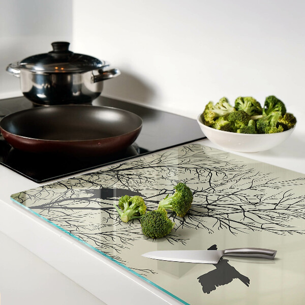 Schneidebrett Glas mit Motiv Vögel auf den Ästen