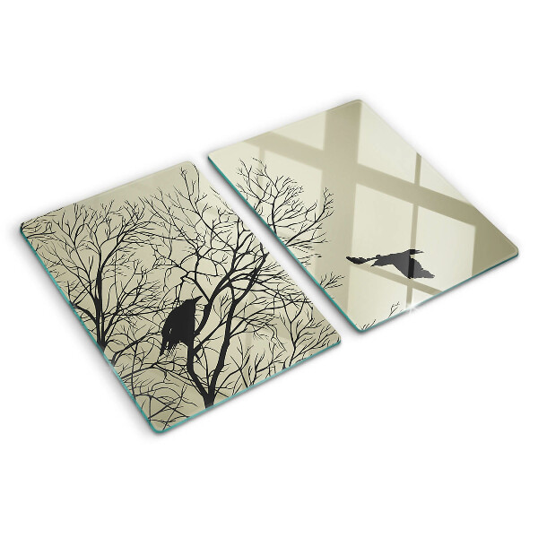 Schneidebrett Glas mit Motiv Vögel auf den Ästen