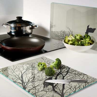 Schneidebrett Glas mit Motiv Vögel auf den Ästen