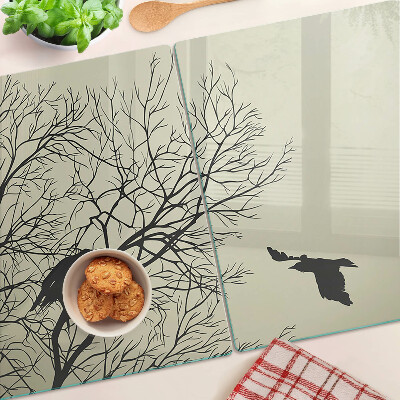 Schneidebrett Glas mit Motiv Vögel auf den Ästen