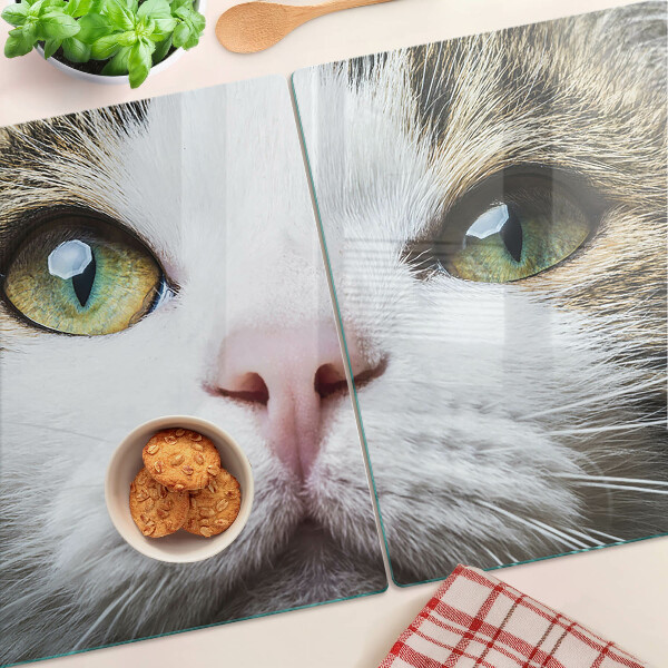 Glas-Schneidebrett mit Motiv einer Katze mit grünen Augen