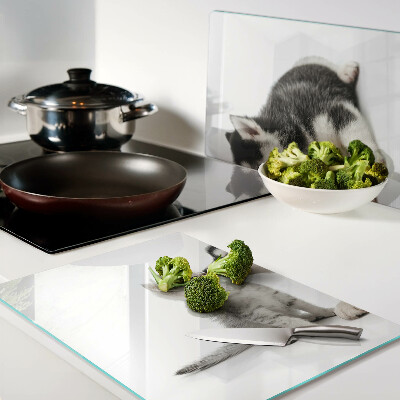 Schneidebrett Kätzchen und Welpe in Freundschaft