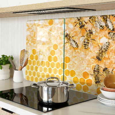 Glas-Schneidebrett mit Motiv aus Bienenstöcken und Bienen