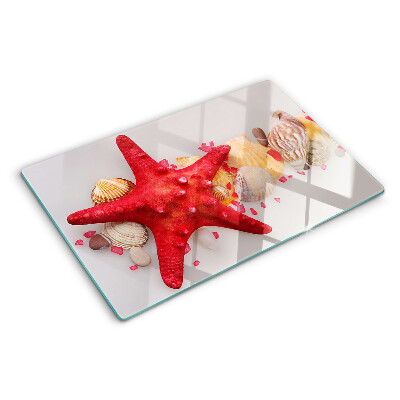 Schneidebrett glas Muscheln und Seesterne