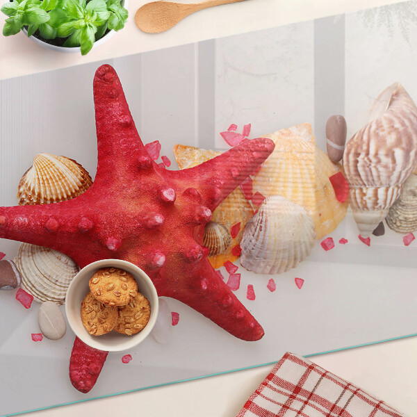 Schneidebrett glas Muscheln und Seesterne