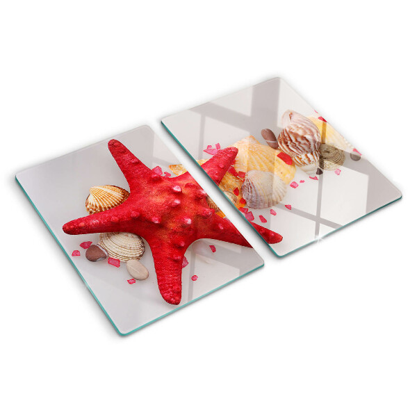 Schneidebrett Glas mit Muschel- und Seesternmotiv