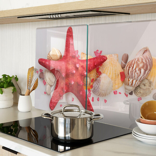 Schneidebrett Glas mit Muschel- und Seesternmotiv