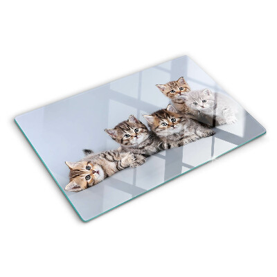 Glas-Schneidebrett mit Motiv Katzen vor einem Fenster