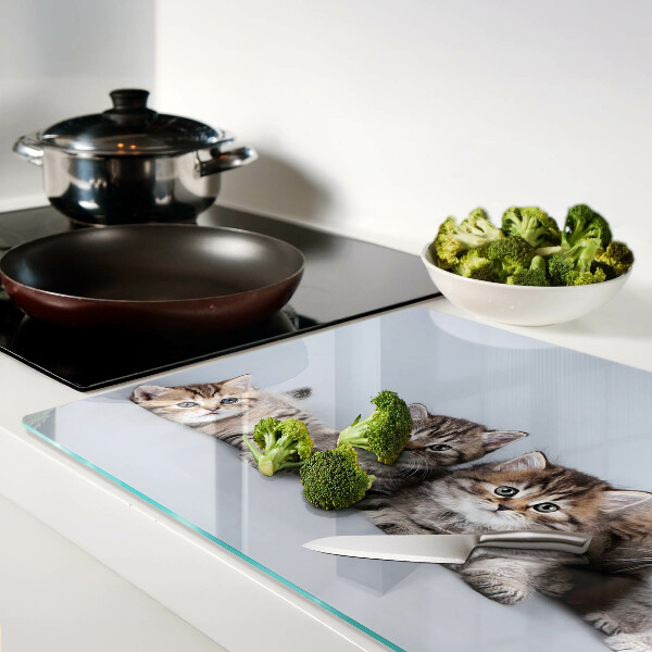 Glas-Schneidebrett mit Motiv Katzen vor einem Fenster