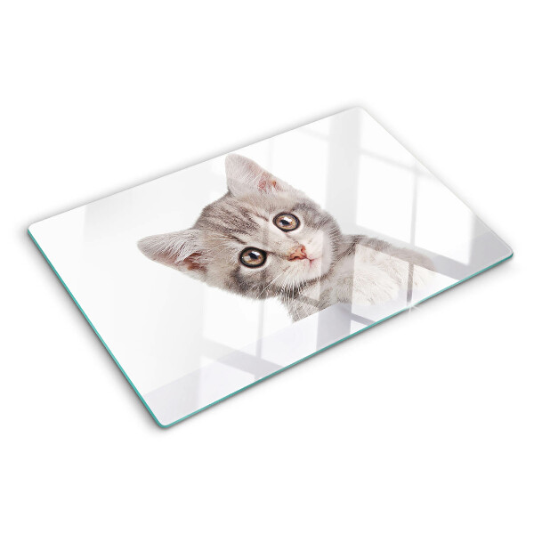 Schneidebrett Glas mit Motiv eines Kätzchens mit großen Augen