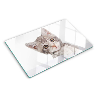 Schneidebrett Glas mit Motiv eines Kätzchens mit großen Augen