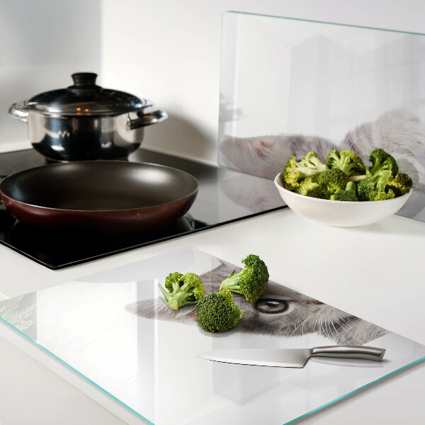 Schneidebrett glas Kätzchen mit großen Augen