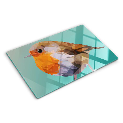 Glas schneidebrett mit Low‑Poly-Vogelmotiv