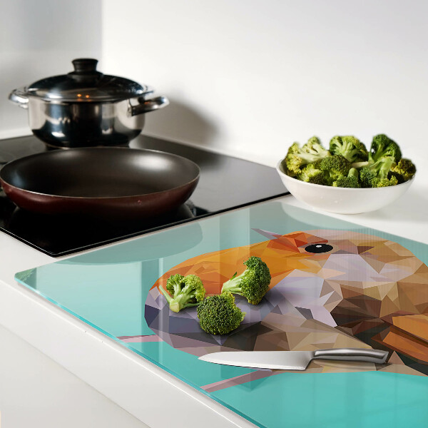 Glas schneidebrett mit Low‑Poly-Vogelmotiv