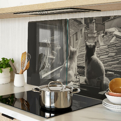 Schneidebrett Glas mit Motiv Katzen am Fenster