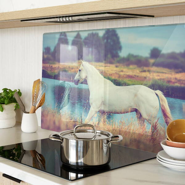 Glas schneidebrett Weißes Pferd am Wasser