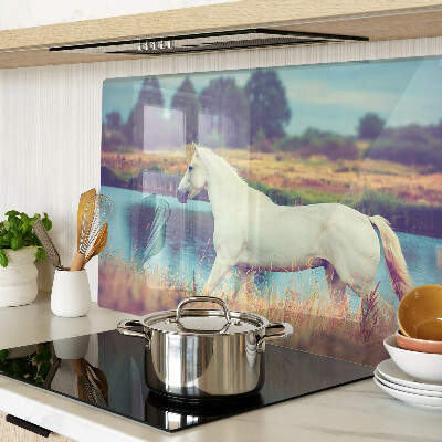 Glas schneidebrett Weißes Pferd am Wasser
