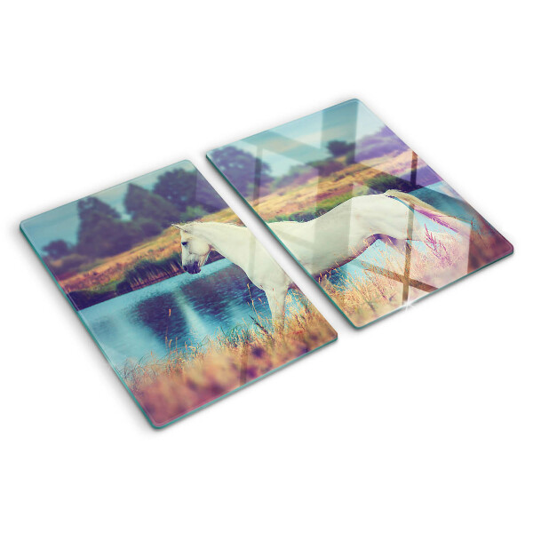 Glas schneidebrett Weißes Pferd am Wasser