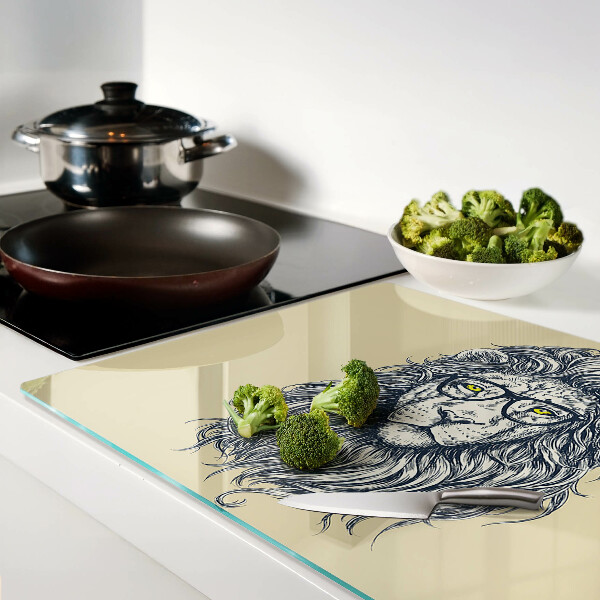 Schneidebrett mit Motiv eines Löwen mit Brille