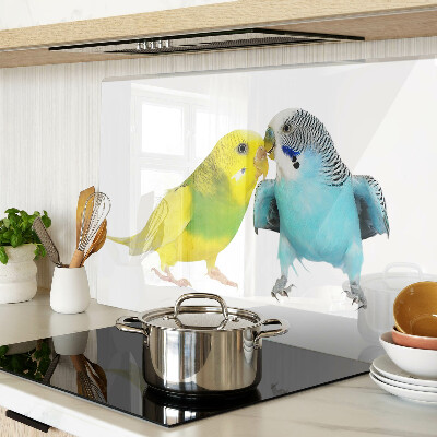 Schneidebrett Glas mit gelbem und blauem Papageienmotiv