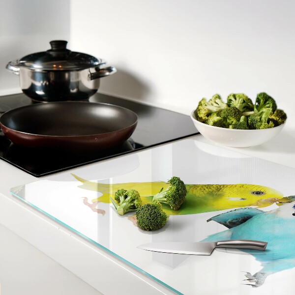 Schneidebrett glas Gelbe und blaue Papageien