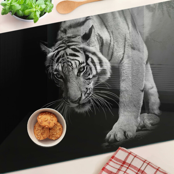 Schneidebrett Glas mit schwarz-weißem Tigerdesign