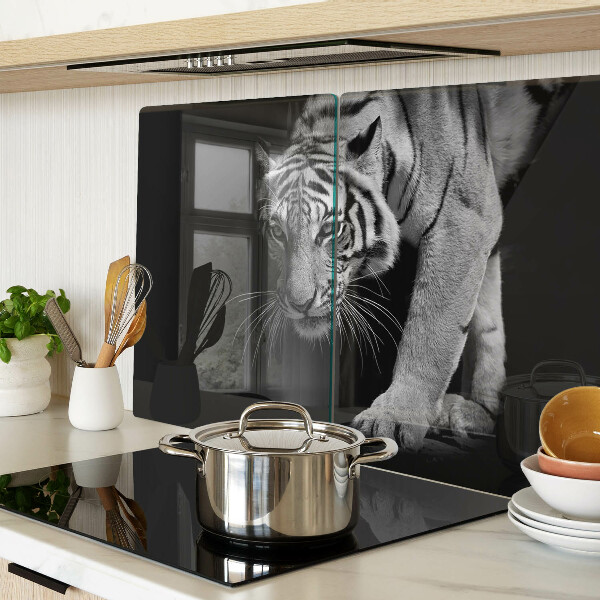 Schneidebrett glas Tiger in Schwarzweiß