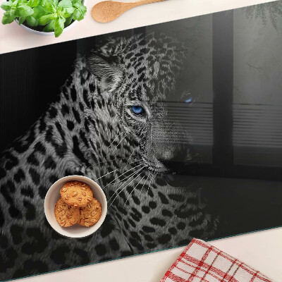 Glas-Schneidebrett mit Motiv eines linken Panthers mit blauen Augen