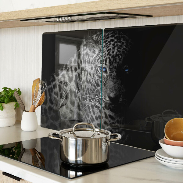 Glas-Schneidebrett mit Motiv eines linken Panthers mit blauen Augen