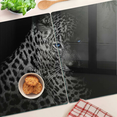 Glas-Schneidebrett mit Motiv eines linken Panthers mit blauen Augen