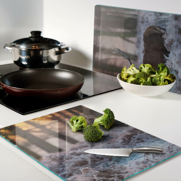 Glas schneidebrett Hirsche im Winterwald