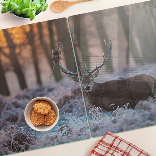 Glas schneidebrett Hirsche im Winterwald