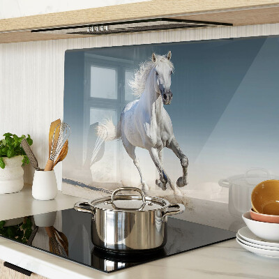 Glas Schneidebrett mit Motiv eines weißen Pferdes in Bewegung