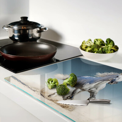 Glas Schneidebrett mit Motiv eines weißen Pferdes in Bewegung