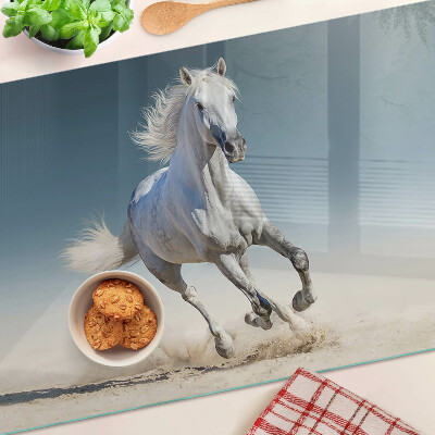 Glas Schneidebrett mit Motiv eines weißen Pferdes in Bewegung